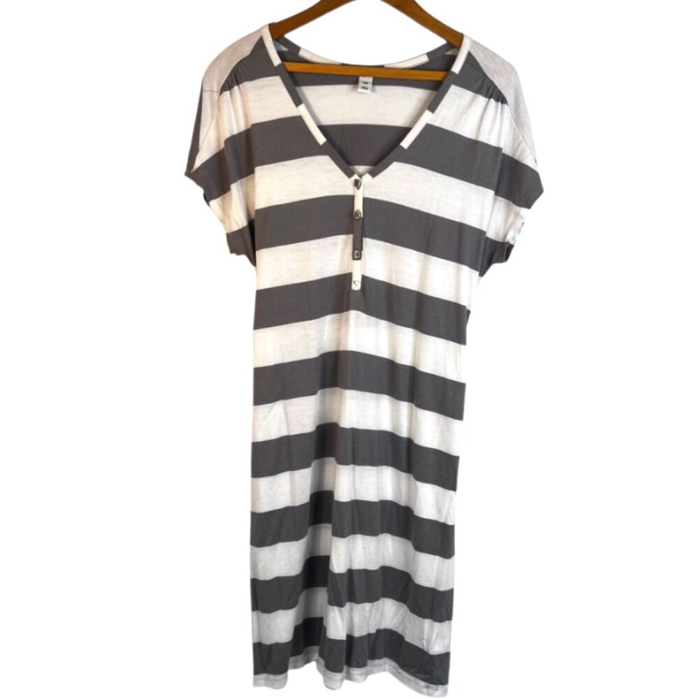 Old Navy Striped Belted Tshirt Dress Vneck Soft Comfy Size Large Beachy Casual